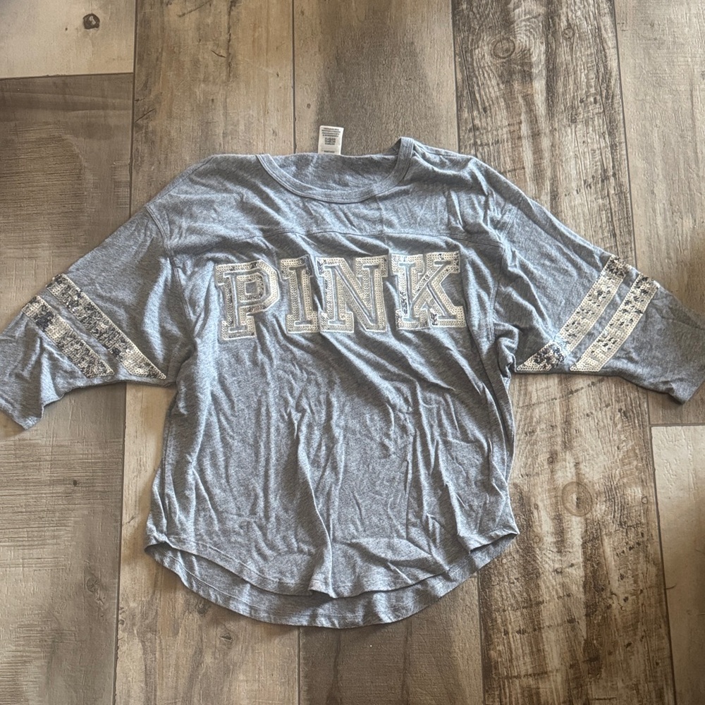 Vs pink silver bling y2k 3/4 tshirt